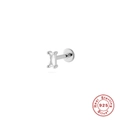 S925 sterling silver flat back labret stud with rectangular clear zircon stone - Platinum Single #13