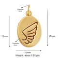 Golden micro-pave wing charm pendant with oval shape and precise engraved feather details - Wing Oval / Gold