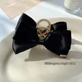 Pince à cheveux élégante de 12 cm avec nœud en satin noir et détail de griffe dorée - 2# Noir A