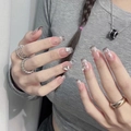 Short grey gradient press-on nails with silver stars, butterfly and heart charms - Z658 - My Heart Fluttered / Nail Glue Version
