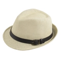 Chapeau de paille homme beige clair avec ruban de décoration en cuir marron - 58cm (Ajustable) / Beige avec ceinture noire