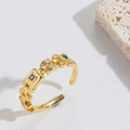 Adjustable golden cross ring featuring geometric design and colorful zircon gemstones - Green Square Zirconia (JZ0462-4) / Gold