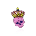 Pink enamel skull brooch with a golden crown and colorful jewels on white background - Crown Pink Skull (CC228)