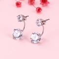 S925 sterling zilveren oorknopjes met dubbele zirkonia op een roze achtergrond - Back-Hanging Dubbel Strass Ontwerp (Witgoud) / 1.8cm