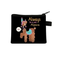 Black polyester kids coin purse with colorful cartoon alpaca print and zipper closure - Black Cool Alpaca