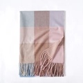 Soft checkered tassel scarf in blue pink and beige macaron colors for women - Pink Camel
