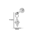Titanium labret stud featuring a pear-shaped dangle pendant with clear zircons - Multi-Stone Drop Style (T2502-5# Silver Color)