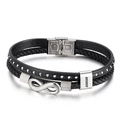 Bracciale multistrato da uomo in pelle con simbolo dell'infinito e borchie argento - 19cm / Color Acciaio