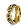 Stress-relief fidget ring with gold stainless steel base and rotating silver chain - Gold and Silver