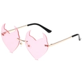 Pink heart-shaped devil horn rimless sunglasses with gold metal frame for party - Gold Frame Pink Lenses