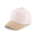 Two-tone cotton baseball cap with cream crown and khaki brim in five-panel style - Khaki
