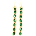 Elegantes pendientes largos de oro con circonitas ovaladas verdes y diseño geométrico - Ovalado Largo Verde (e1 Verde)