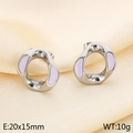 Silver geometric crossover earrings with light purple enamel inlay and crystals - Style C Steel Color (KE114516-K)