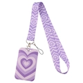 Purple polyester lanyard and card holder set with heart pattern and metal clasp - Purple Concentric Heart