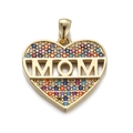 Golden heart-shaped MOM pendant necklace with colorful gemstones on a white background - CX145-5 Gold Colorful Zircon Heart MOM