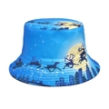 Kerst vissershoed in felblauw met rendier- en kerstmanprints voor de feestdagen - M (56-58cm) / Blauwe Rendier