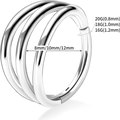 Detailed size chart for 3-tier silver stainless steel septum clicker nose rings - Steel