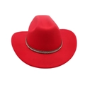 Classic red felt western cowboy hat featuring a brown studded band and wide brim design - Red