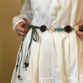 Close-up of bohemian military green hand-woven waist chain with wood beads and stones - Bohemian Army Green Handmade Braided Floral Wood Bead Waist Chain