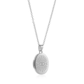 Silver stainless steel oval locket necklace with mystic eye and crescent moon engraving - Silver Evil Eye