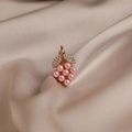 Pink pearl grape brooch with crystal leaves on champagne silk background - 554# Pink Grape