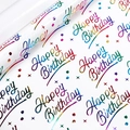 Rainbow laser Happy Birthday gift wrapping paper with white background and holographic dots - White Rainbow Foil 1 (Script) / 43*300CM