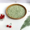 35cm round rattan tray with green and white shell pattern for home snack storage - Full Leaves / Large 35*3cm
