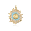 Macro detail of sunflower pendant with blue and champagne enamel and honeycomb texture - Creamy White Sunflower Pendant