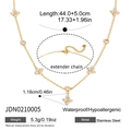 Detail of adjustable stainless steel gold necklace with floral zircon pendant and chain size - Four-Leaf Clover Flower Style (JDN0210005) / 44+5cm