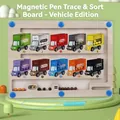 Truck-themed wooden magnetic color and number sorting puzzle board with a stylus - Car Theme Magnetic Wand Sorting Board