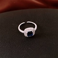 Zilveren open ring met een vierkante blauwe saffier en diamanten zetting - Vierkante Blauwe Edelsteen Ingelegd / 81# Ring-Zilver-Blauw-Vierkant