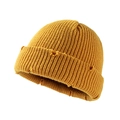 Distressed knit beanie in mustard yellow with vintage worn-out details on the brim - Yellow