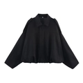 Women's black cropped bomber jacket with batwing sleeves and elasticated waist detail - XS / Black