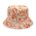 Detailopname van oranje bloemenprint op een hoogwaardige katoenen zomer bucket hat - M (56-58cm) / Oranje