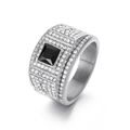 Men's silver-tone stainless steel hip hop ring featuring a large square black stone - Steel + Black Stone