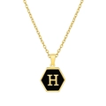 Collar de acero de titanio oro 18K con colgante hexagonal negro y letra H dorada - Con cadena / Negro H