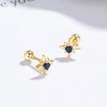 Orecchini a stella dorati con zircone blu scuro e chiusura a sfera con vite - Ottagramma (A-74-16) / Oro (Strass Blu)