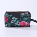 Three-layer canvas clutch wallet featuring pink floral patterns with a wrist strap - Flowers and Birds