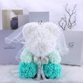 Romantic white and green rose bear doll with silver crown and veil for Valentine gift - 35CM Naked Wedding Style Bear / Blue Gradient