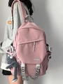 Pink large capacity fashion backpack with adjustable straps and cute bunny pendant charm - Grey Frog Charm / Pink