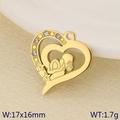 Golden heart-shaped stainless steel pendant with crystal inlay and mother-child design - Heart Star Mother Child (KLJ9571-ZLA)
