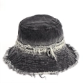 Cappello da pescatore in denim grigio scuro con frange e protezione solare stile vintage - M (56-58cm) / Nero