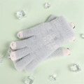 Gants d'hiver gris tricotés avec imprimé Cute Girl et bouts des doigts blancs pour femme - vert olive