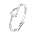 Polished S925 sterling silver heart ring with small zircon stones on white background - US 6 / White Gold
