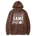 Relaxed brown American football hoodie with Game Day print and kangaroo pocket - S / Tops / Dark Brown