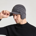 Gorro de punto gris oscuro para hombre con orejeras y forro polar cálido de invierno - gris oscuro