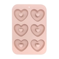 Stampo in silicone rosa con sei cavità a forma di cuore per ciambelle e biscotti - Rosa Nordico