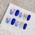 Hand-painted ocean world press-on nails set with floral and marble texture designs - Extra Small (XS) / Short Round Style (1832)