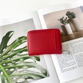 Compact red textured leather card holder wallet with secure zipper and large capacity - Red