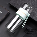 Mint green double-layered glass tea bottle with separation infuser for office use - Green 350ml